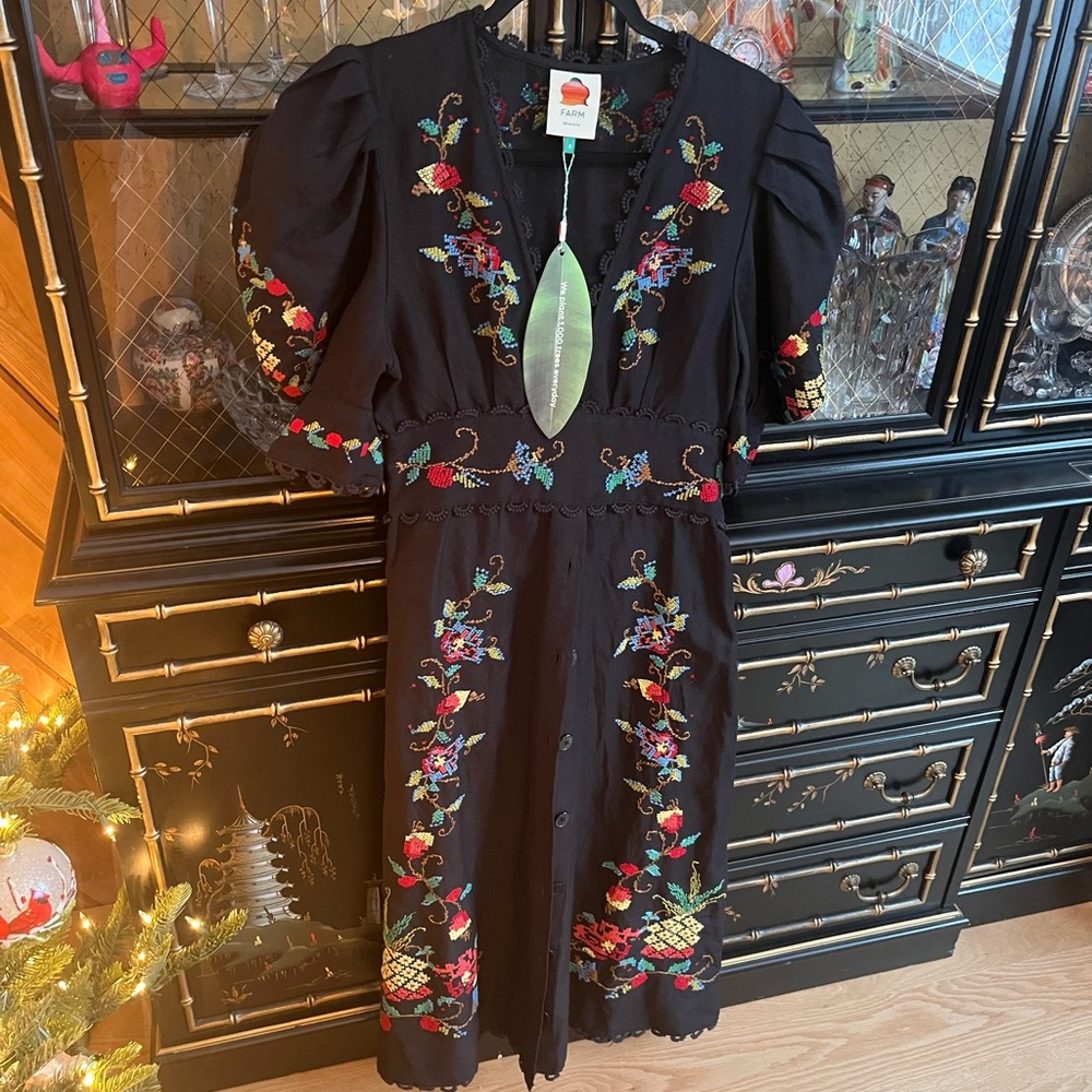FARM Rio Black Cross Stitch Black Dress